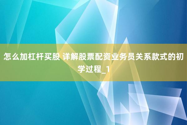 怎么加杠杆买股 详解股票配资业务员关系款式的初学过程_1