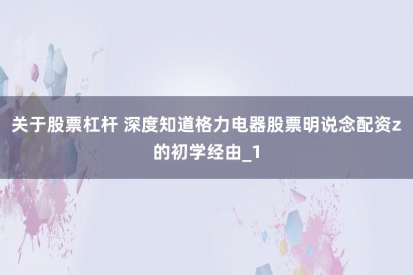 关于股票杠杆 深度知道格力电器股票明说念配资z的初学经由_1